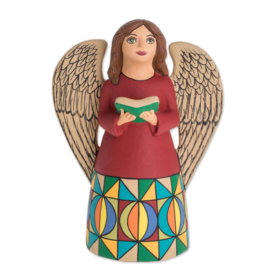 estatuilla de cerámica - Estatuilla de cerámica de un ángel con un libro de Nicaragua