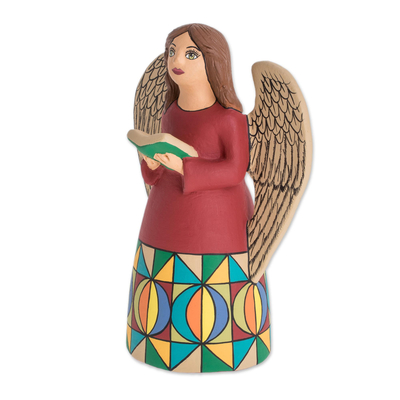 estatuilla de cerámica - Estatuilla de cerámica de un ángel con un libro de Nicaragua