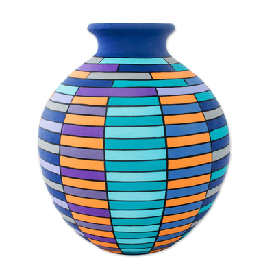 Hand-Painted Rectangle Motif Ceramic Decorative Vase