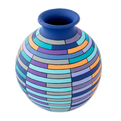 Ceramic decorative vase, 'Color and Harmony' - Hand-Painted Rectangle Motif Ceramic Decorative Vase
