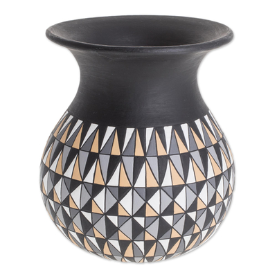 Hand-Painted Geometric Ceramic Decorative Vase in Black