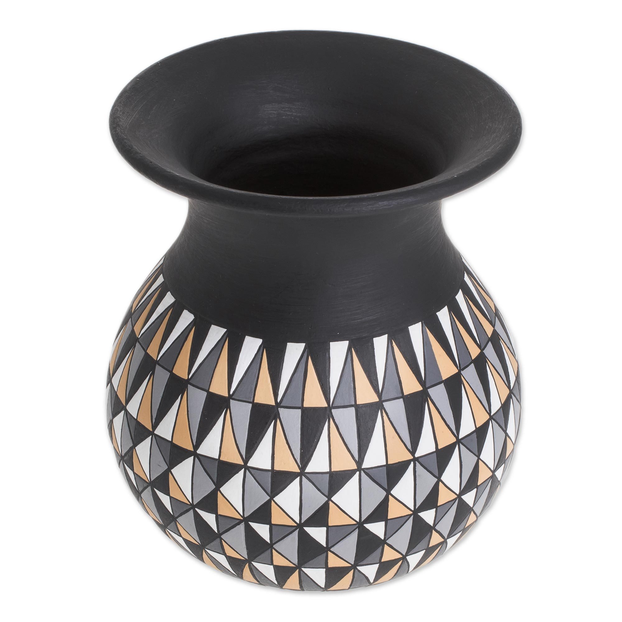 HandPainted Geometric Ceramic Decorative Vase in Black Geometry