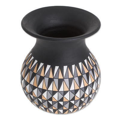 Jarrón decorativo de cerámica - Florero Decorativo Geométrico de Cerámica Pintado a Mano en Negro
