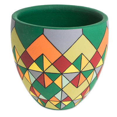 Hand-Painted Geometric Ceramic Decorative Vase