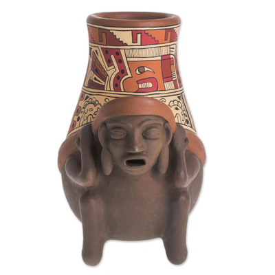 Ceramic decorative vase, 'Vibrant Pre-Hispanic' - Handcrafted Pre-Hispanic Ceramic Decorative Vase