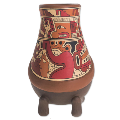 Ceramic decorative vase, 'Vibrant Pre-Hispanic' - Handcrafted Pre-Hispanic Ceramic Decorative Vase