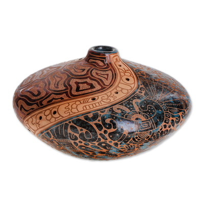 Ceramic Decorative Vase in Brown and Turquoise