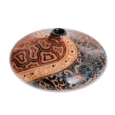 Dekorative Vase aus Keramik, 'Türkiswurzeln'. - Dekorative Vase aus Keramik in Braun und Türkis
