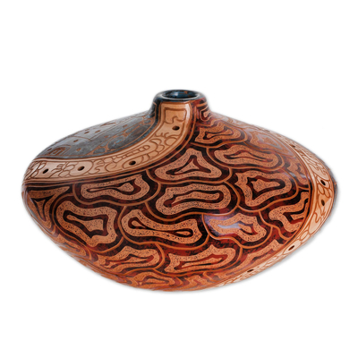 Ceramic decorative vase, 'Turquoise Roots' - Ceramic Decorative Vase in Brown and Turquoise