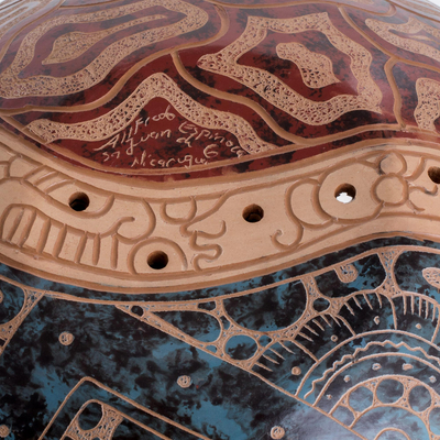 Jarrón decorativo de cerámica, 'Turquoise Roots' - Jarrón decorativo de cerámica en color marrón y turquesa