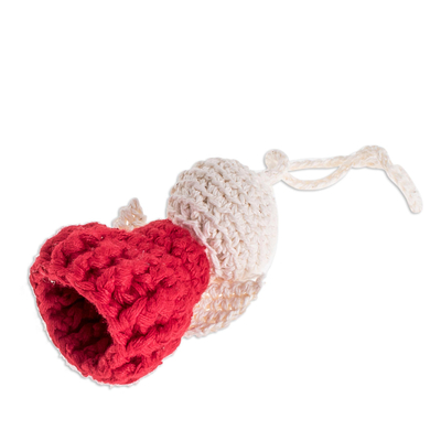 Cotton ornaments, 'Angelic Love' (set of 4) - Red and Blue Cotton Angel Ornaments (Set of 4)