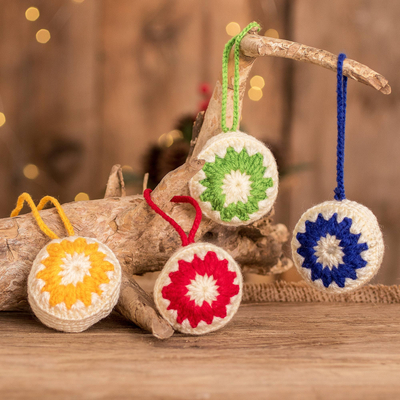 Hand-crocheted ornaments, 'Starry Harmony' (set of 4) - Assorted Star-Pattern Hand-Crocheted Ornaments (Set of 4)