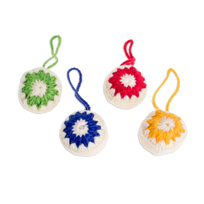 Assorted Star-Pattern Hand-Crocheted Ornaments (Set of 4)