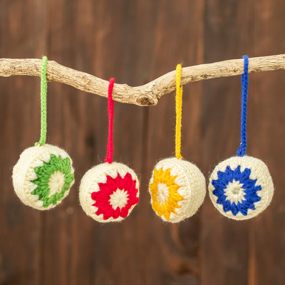 Hand-crocheted ornaments, 'Starry Harmony' (set of 4) - Assorted Star-Pattern Hand-Crocheted Ornaments (Set of 4)