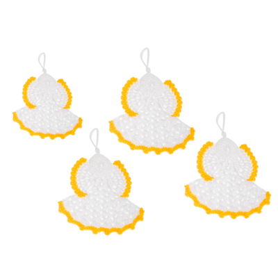 Hand-crocheted ornaments, 'Light of Love' (set of 4) - Hand-Crocheted Angel Ornaments in White (Set of 4)
