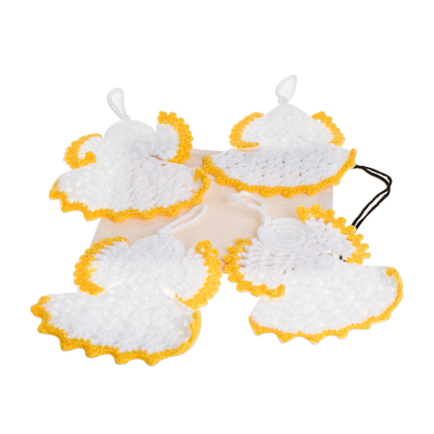 Hand-crocheted ornaments, 'Light of Love' (set of 4) - Hand-Crocheted Angel Ornaments in White (Set of 4)