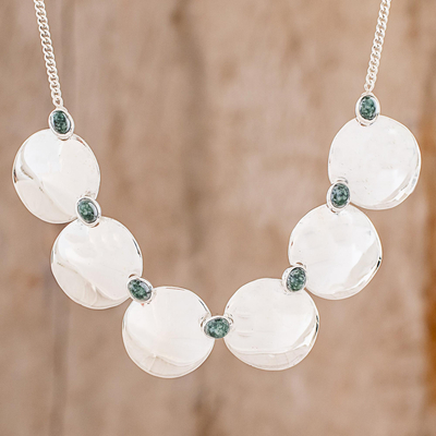 Jade pendant necklace, 'Six Mirrors' - Circle Pattern Jade Pendant Necklace from Guatemala