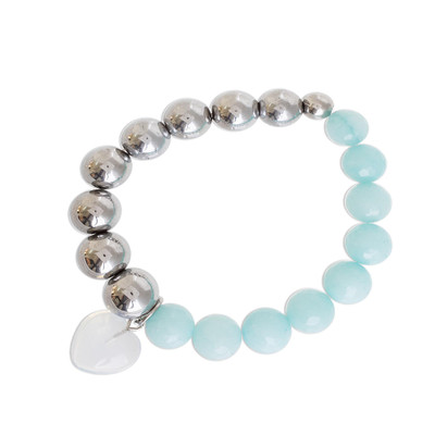 Aquamarine and Moonstone Heart Beaded Stretch Bracelet