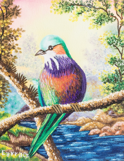 Realist Lilac-Breasted Roller Painting from Guatemala