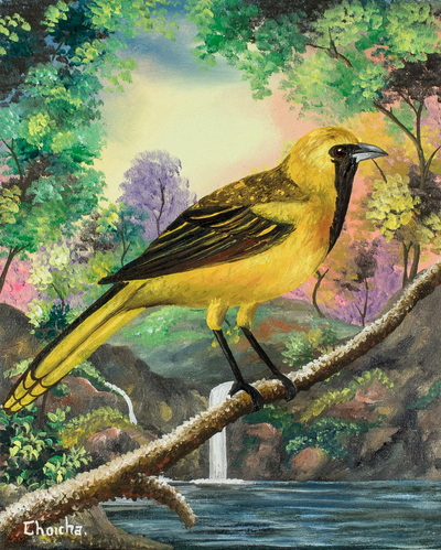 'Hooded Oriole' - Realist Hooded Oriole Painting from Guatemala
