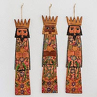 Wood wall sculptures, 'Three Kings of Orient' (set of 3)