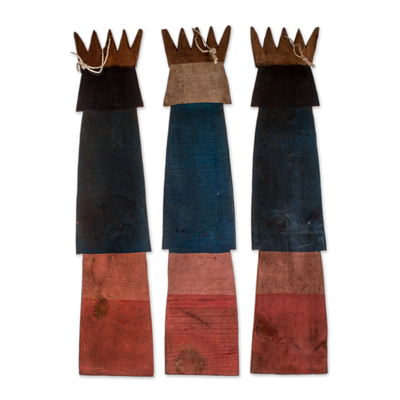 Wood wall sculptures, 'Three Kings of Orient' (set of 3) - Hand-Carved Wood Three Wise Kings Wall Sculptures (Set of 3)
