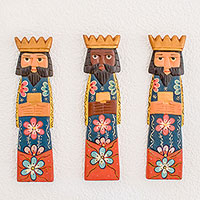 Wood wall sculptures, 'We Three Kings' (set of 3, 13.5 inch)