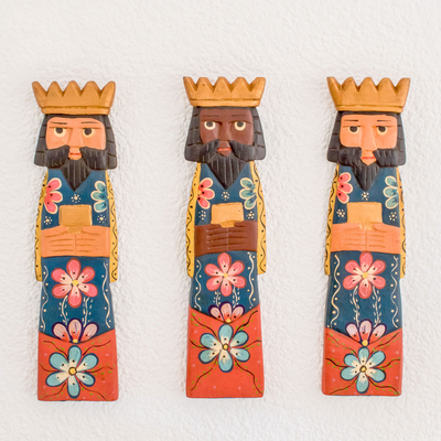 Wood wall sculptures, 'We Three Kings' (set of 3, 13.5 inch) - Pinewood Three Kings Wall Sculptures (Set of 3, 13.5 in.)