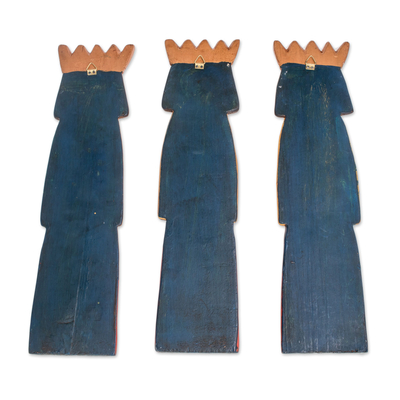 Wood wall sculptures, 'We Three Kings' (set of 3, 13.5 inch) - Pinewood Three Kings Wall Sculptures (Set of 3, 13.5 in.)