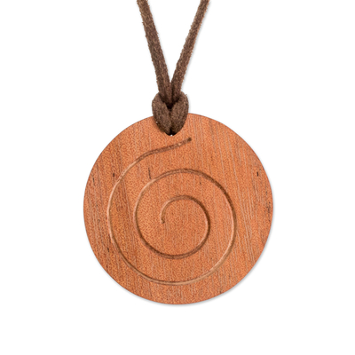 Spiral Pattern Adjustable Wood Pendant Necklace