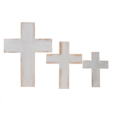 Wood wall crosses, 'Symbol of Love in White' (set of 3) - Wood Wall Crosses in White from Guatemala (Set of 3)