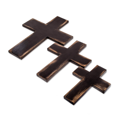 Wandkreuze aus Holz, (3er-Set) - Holzwandkreuze in Braun aus Guatemala (3er-Set)