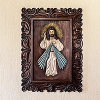 Wood relief panel, 'He Is Risen' - Handcrafted Pinewood Jesus Relief Panel from Guatemala