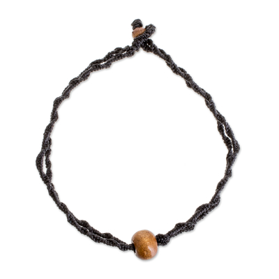 Wood Macrame Pendant Bracelet in Black from Guatemala