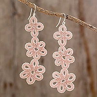 Featured review for Hand-tatted dangle earrings, Petal Delight in Ecru