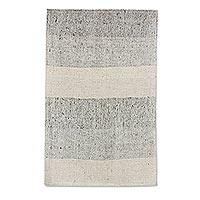 Wool and cotton blend area rug, 'Stone Stripes' (2x3) - Ivory and Taupe Broad Striped Wool Blend Area Rug (2x3)