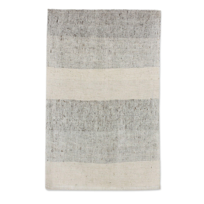 Ivory and Taupe Broad Striped Wool Blend Area Rug (2x3)