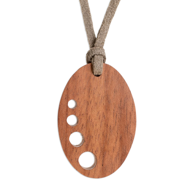 Abstract Oval Jobillo Wood Pendant Necklace from Guatemala