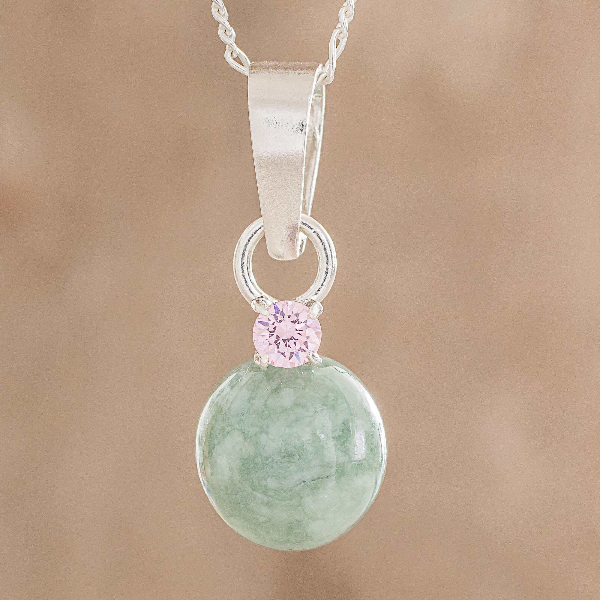 Round Apple Green Jade Pendant Necklace From Guatemala Sublime Fantasy
