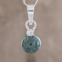 Jade pendant necklace, 'Dark Green Sublime Fantasy' - Round Dark Green Jade Pendant Necklace from Guatemala