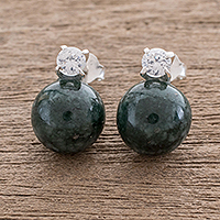 Jade drop earrings, 'Dark Green Sublime Fantasy' - Natural Jade Drop Earrings Crafted in Guatemala