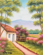 'Magic Village' - Signed Painting of a Countryside Cottage from Guatemala