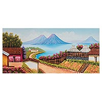 'Guatemalan Roots' - Signed Landscape Painting of a Lakeside Village