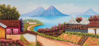 'Guatemalan Roots' - Signed Landscape Painting of a Lakeside Village
