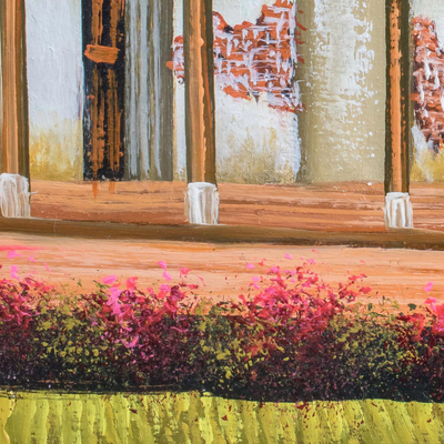 „Wege meines Dorfes“ – Signiertes Gemälde von Dorfhäusern aus Guatemala