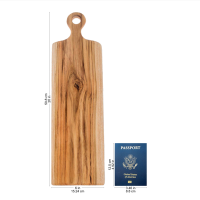 Teak wood cutting board, 'Morning Baguette' (20 inch) - Handmade Teak Wood Cutting Board from Guatemala (20 in.)