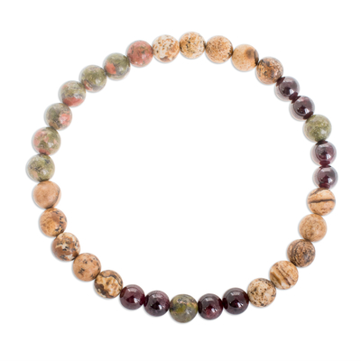 Multi-gemstone beaded stretch bracelet, 'Magic Land' - Multi-Gemstone Beaded Stretch Bracelet from Guatemala