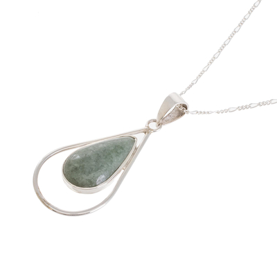 Jade pendant necklace, 'Apple Green Usumacinta Drop' - Teardrop Apple Green Jade Pendant Necklace from Guatemala
