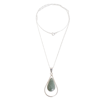 Jade pendant necklace, 'Apple Green Usumacinta Drop' - Teardrop Apple Green Jade Pendant Necklace from Guatemala