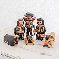 Wood nativity scene, 'Bethlehem Mariachis' (6 pieces) - Mariachi-Themed Wood Nativity Scene from Guatemala (6 Piece)